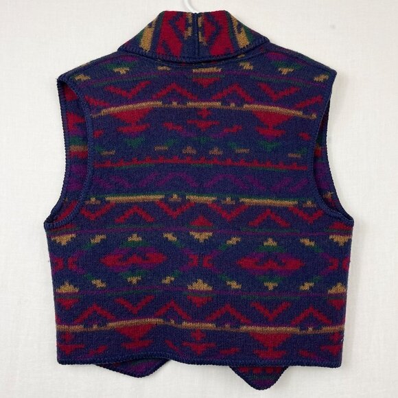 Vintage 100% Wool Knit Southwestern Blanket Vest Womens S - M Aztec Western 90s - Picture 5 of 8